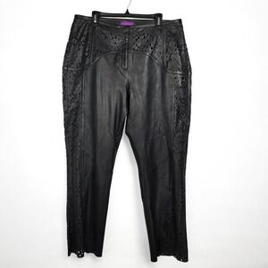 Suzanne Somers Collection Womens Black Genuine Leather Laser Cut Pants Size 20W